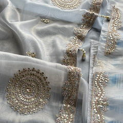 Soft Tissue Silk Saree with Gotapatti, Zardozi & Pearl Embellishments