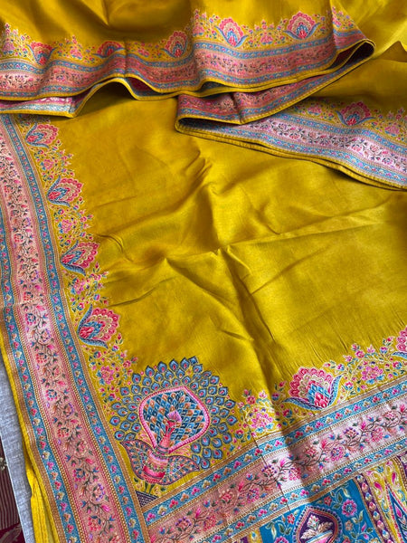 Pure Munga Tussar Silk Saree with Meena Banarasi Weaving