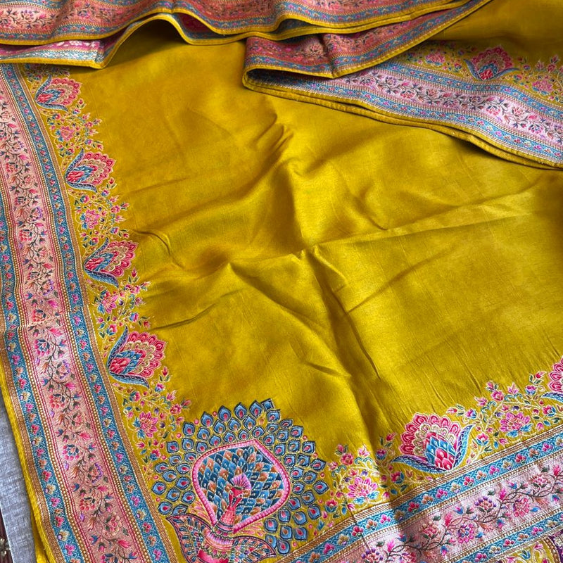 Pure Munga Tussar Silk Saree with Meena Banarasi Weaving