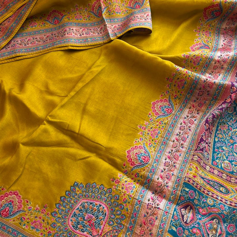Pure Munga Tussar Silk Saree with Meena Banarasi Weaving