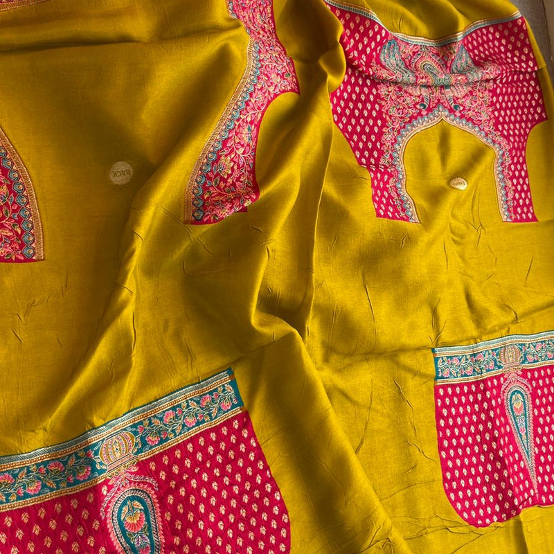 Pure Munga Tussar Silk Saree with Meena Banarasi Weaving