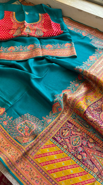 Pure Munga Tussar Silk Saree with Meena Banarasi Weaving
