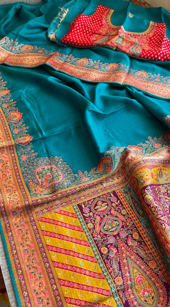 Pure Munga Tussar Silk Saree with Meena Banarasi Weaving