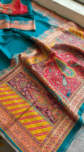 Pure Munga Tussar Silk Saree with Meena Banarasi Weaving