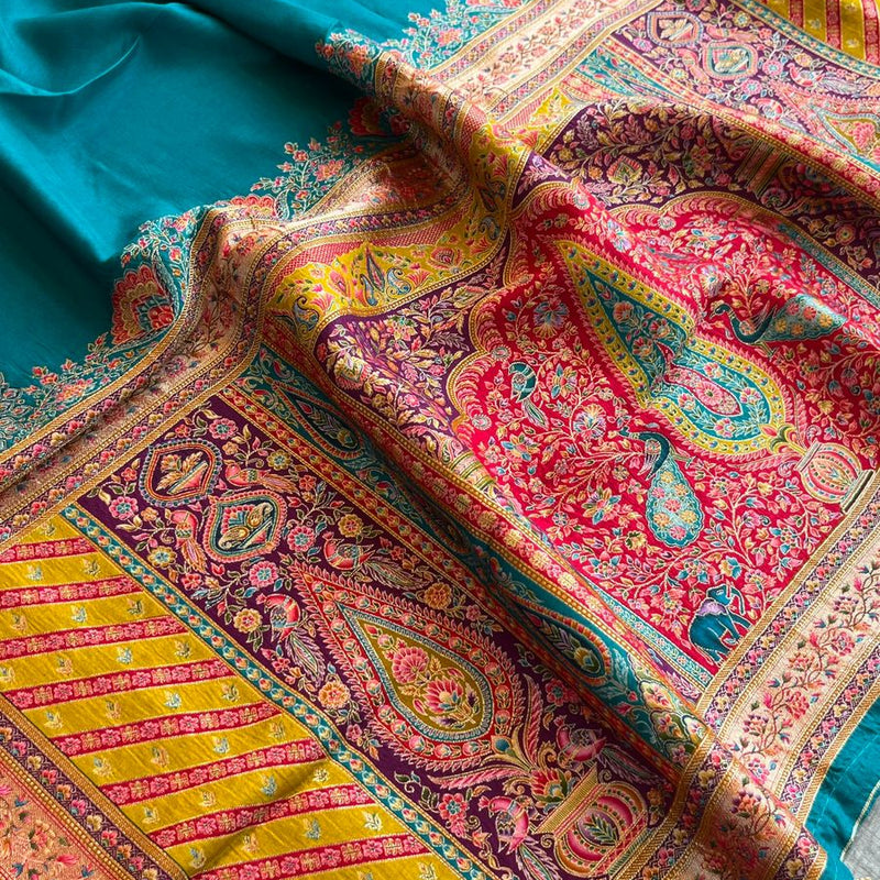 Pure Munga Tussar Silk Saree with Meena Banarasi Weaving