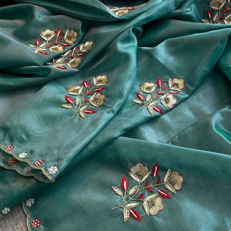 Handloom Zari Tissue Silk Saree with Zardozi, Pearl & Sequins Work