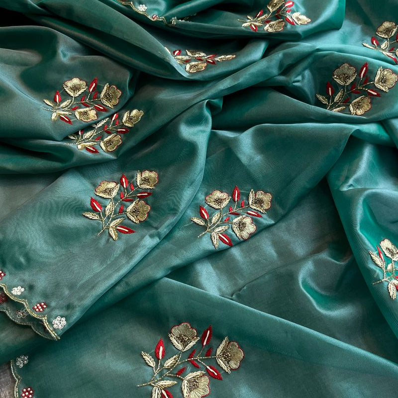 Handloom Zari Tissue Silk Saree with Zardozi, Pearl & Sequins Work