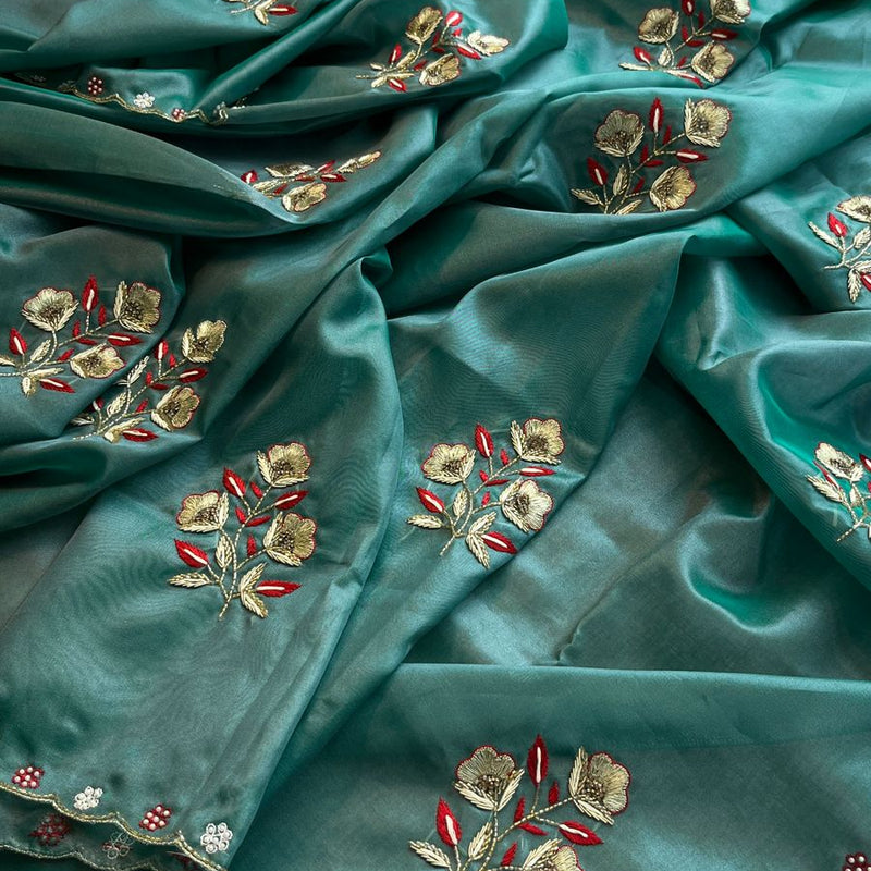 Handloom Zari Tissue Silk Saree with Zardozi, Pearl & Sequins Work