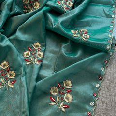 Handloom Zari Tissue Silk Saree with Zardozi, Pearl & Sequins Work