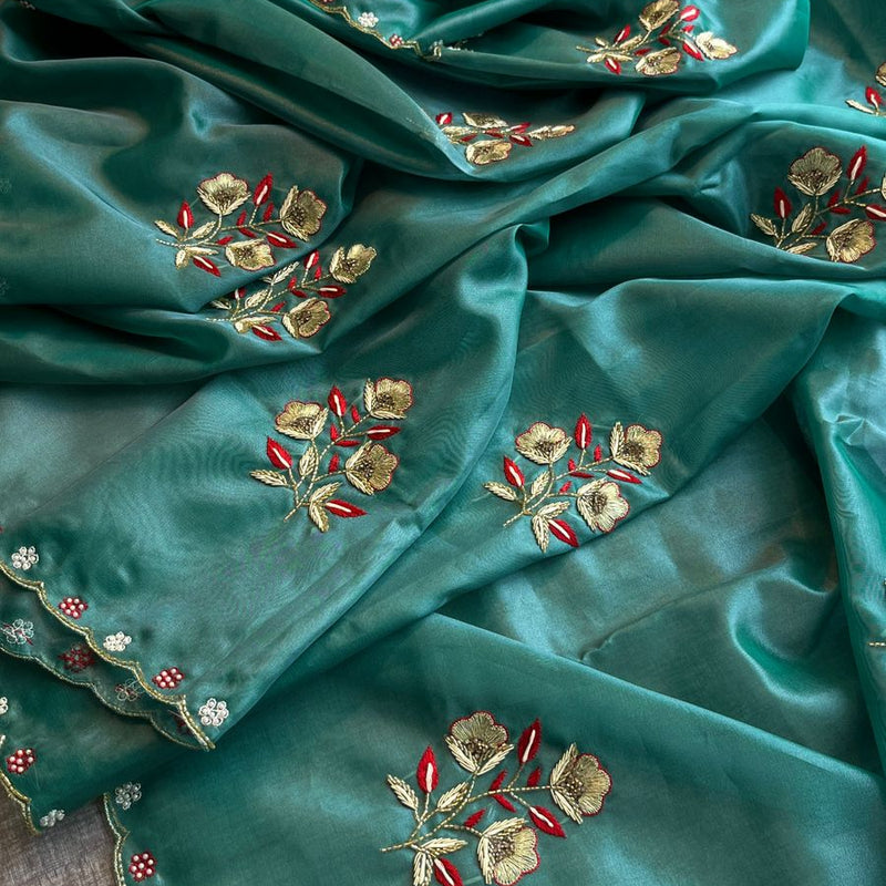 Handloom Zari Tissue Silk Saree with Zardozi, Pearl & Sequins Work