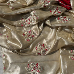 Handloom Zari Tissue Silk Saree with Zardozi, Pearl & Sequins Work