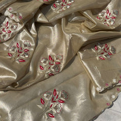 Handloom Zari Tissue Silk Saree with Zardozi, Pearl & Sequins Work