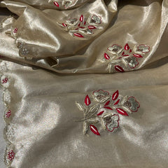 Handloom Zari Tissue Silk Saree with Zardozi, Pearl & Sequins Work