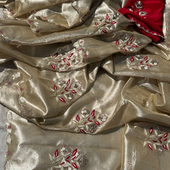 Handloom Zari Tissue Silk Saree with Zardozi, Pearl & Sequins Work