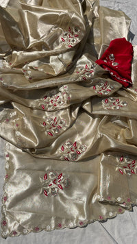 Handloom Zari Tissue Silk Saree with Zardozi, Pearl & Sequins Work