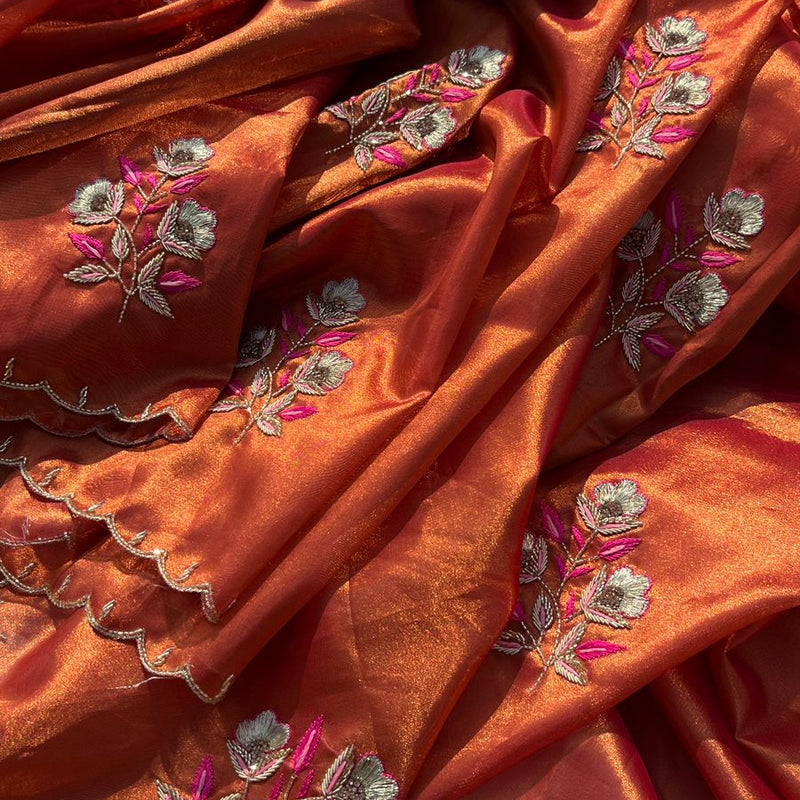 Handloom Zari Tissue Silk Saree with Zardozi, Pearl & Sequins Work