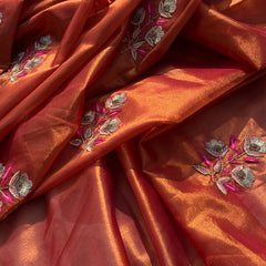 Handloom Zari Tissue Silk Saree with Zardozi, Pearl & Sequins Work