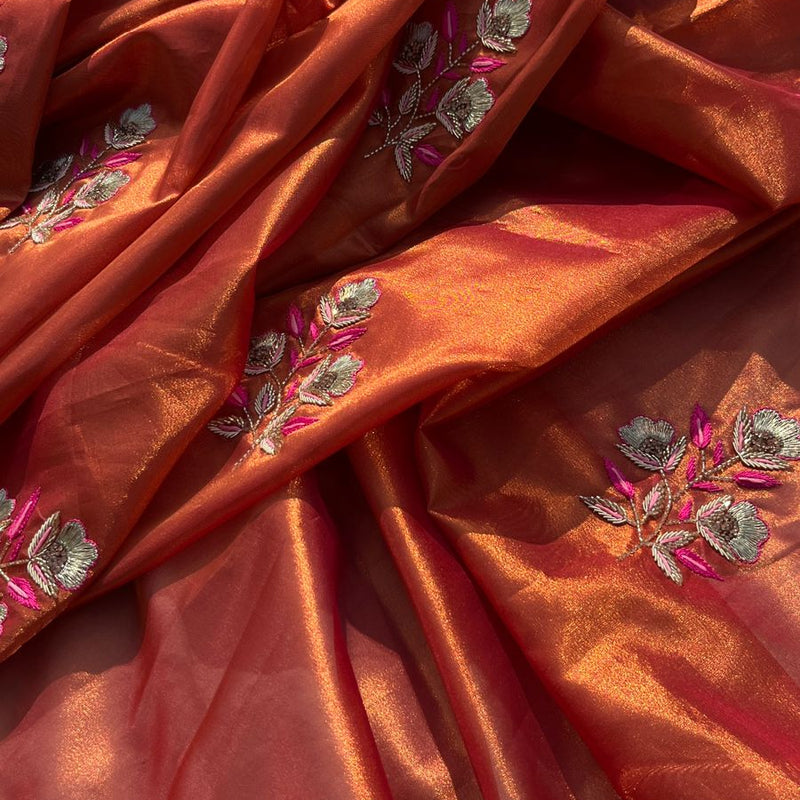 Handloom Zari Tissue Silk Saree with Zardozi, Pearl & Sequins Work