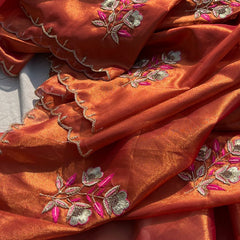 Handloom Zari Tissue Silk Saree with Zardozi, Pearl & Sequins Work