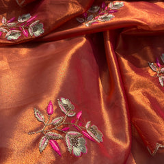 Handloom Zari Tissue Silk Saree with Zardozi, Pearl & Sequins Work