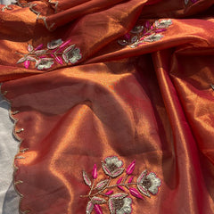 Handloom Zari Tissue Silk Saree with Zardozi, Pearl & Sequins Work