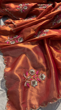 Handloom Zari Tissue Silk Saree with Zardozi, Pearl & Sequins Work