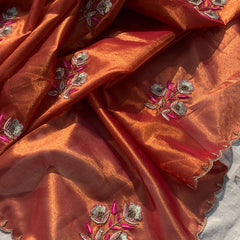 Handloom Zari Tissue Silk Saree with Zardozi, Pearl & Sequins Work