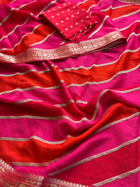 Elegant Pure Chinon Crepe Saree with Banarasi Weaving
