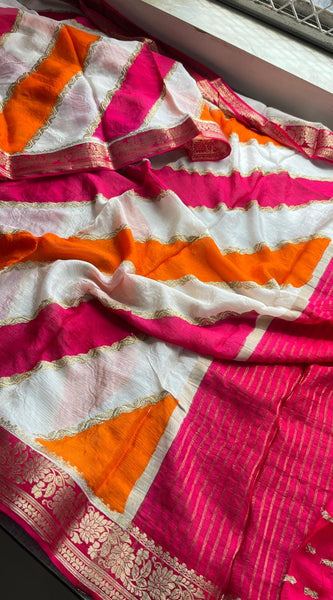 Elegant Pure Chinon Crepe Saree with Banarasi Weaving