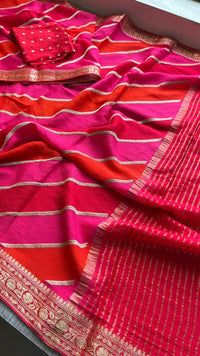 Elegant Pure Chinon Crepe Saree with Banarasi Weaving
