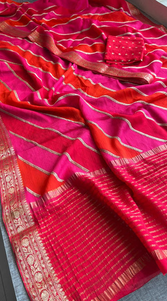 Elegant Pure Chinon Crepe Saree with Banarasi Weaving