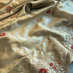 Handloom Zari Tissue Silk Saree with Zardozi, Sequins & Pearl Work
