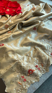 Handloom Zari Tissue Silk Saree with Zardozi, Sequins & Pearl Work