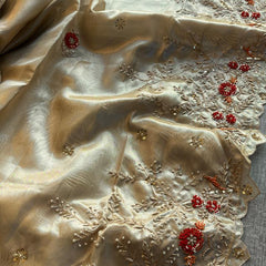 Handloom Zari Tissue Silk Saree with Zardozi, Sequins & Pearl Work