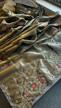 Handloom Zari Tissue Silk Saree with Zardozi, Sequins & Pearl Work