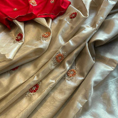 Handloom Zari Tissue Silk Saree with Zardozi, Sequins & Pearl Work