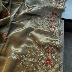 Handloom Zari Tissue Silk Saree with Zardozi, Sequins & Pearl Work