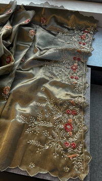 Handloom Zari Tissue Silk Saree with Zardozi, Sequins & Pearl Work