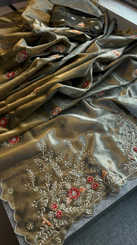 Handloom Zari Tissue Silk Saree with Zardozi, Sequins & Pearl Work