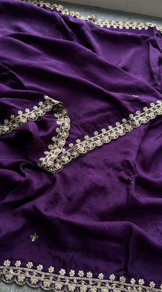 Pure Munga Silk Saree with Zardozi, Sequins, Pearl & Kasab Embellishments