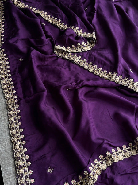 Pure Munga Silk Saree with Zardozi, Sequins, Pearl & Kasab Embellishments