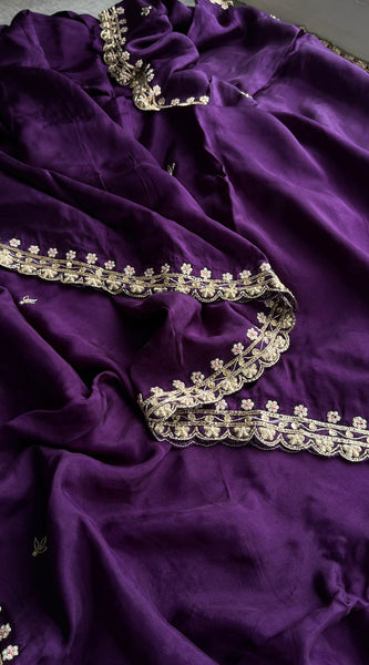 Pure Munga Silk Saree with Zardozi, Sequins, Pearl & Kasab Embellishments