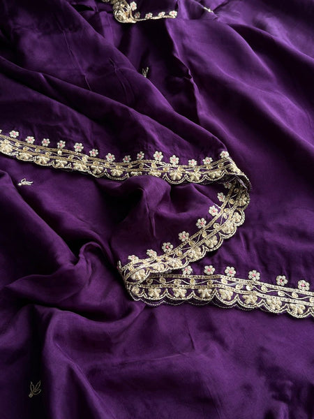 Pure Munga Silk Saree with Zardozi, Sequins, Pearl & Kasab Embellishments
