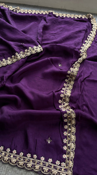 Pure Munga Silk Saree with Zardozi, Sequins, Pearl & Kasab Embellishments