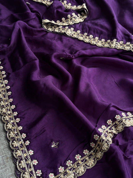 Pure Munga Silk Saree with Zardozi, Sequins, Pearl & Kasab Embellishments