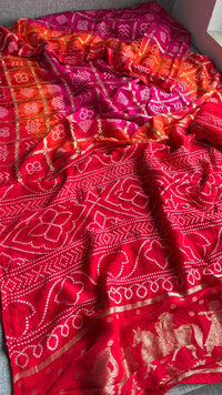 Pure Crepe Silk Saree with Bandhani Banarasi Weaving