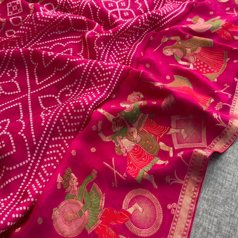 Pure Crepe Silk Saree with Meena Bandhani Banarasi Weaving