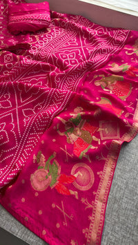 Pure Crepe Silk Saree with Meena Bandhani Banarasi Weaving