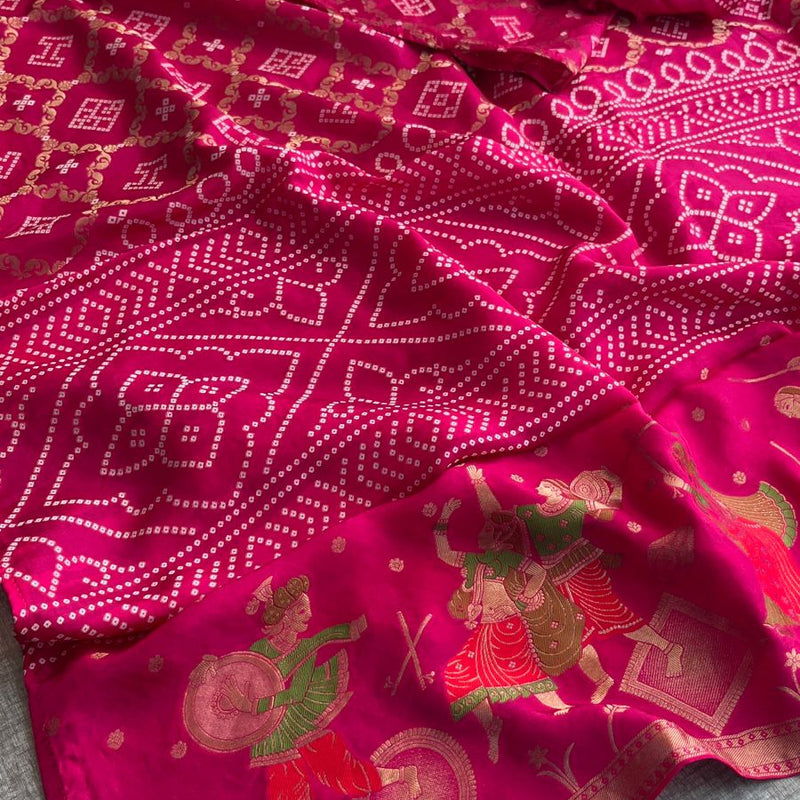 Pure Crepe Silk Saree with Meena Bandhani Banarasi Weaving