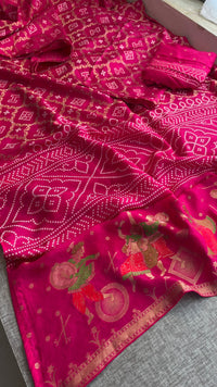 Pure Crepe Silk Saree with Meena Bandhani Banarasi Weaving
